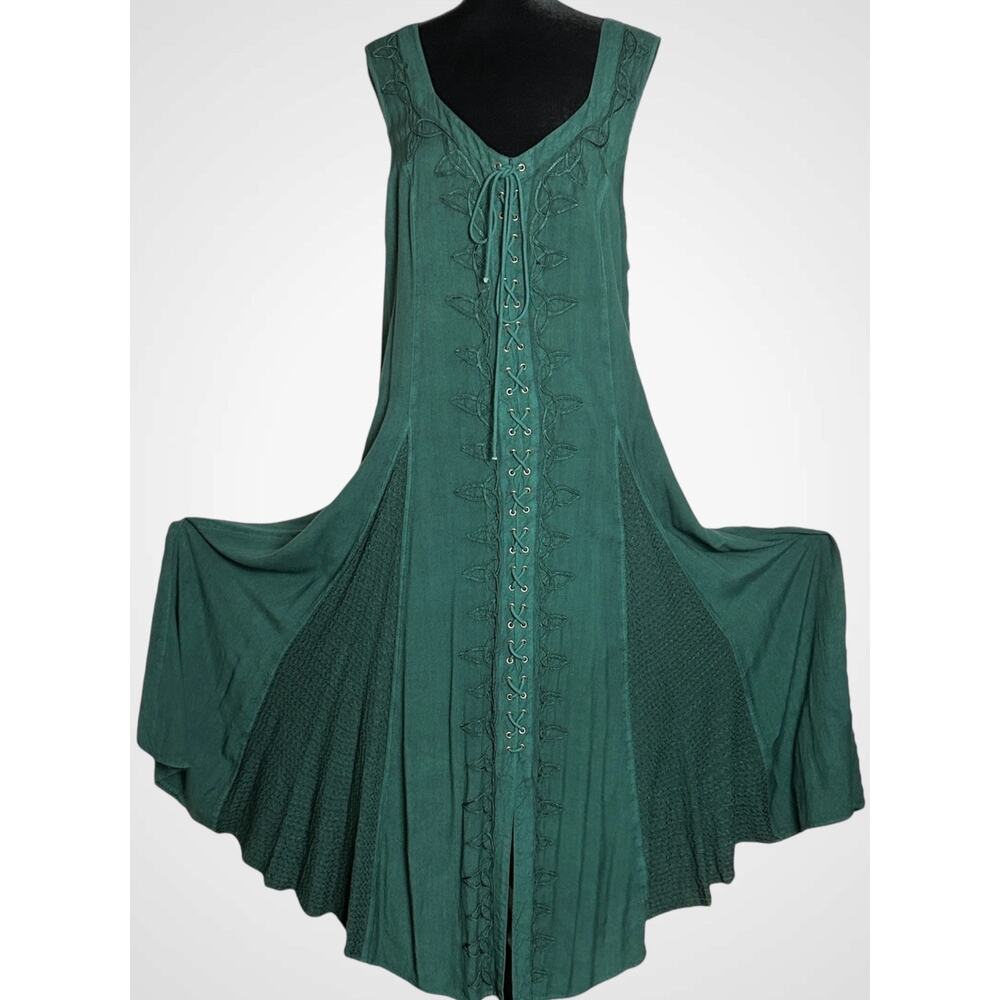 Holy Clothing Dress 2x Green Trinity Maxi With Pockets Embroidery Boho Ren Faire